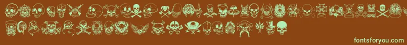 フォントOnlySkulls – 緑色の文字が茶色の背景にあります。