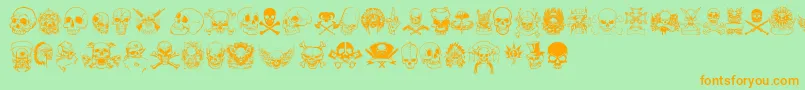 フォントOnlySkulls – オレンジの文字が緑の背景にあります。