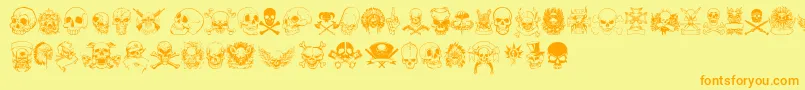 OnlySkulls-Schriftart – Orangefarbene Schriften auf gelbem Hintergrund