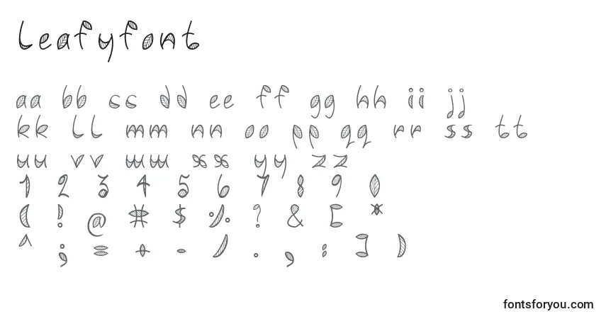 A fonte Leafyfont – alfabeto, números, caracteres especiais