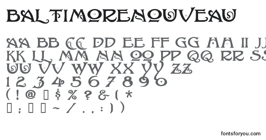 BaltimoreNouveau-fontti – aakkoset, numerot, erikoismerkit