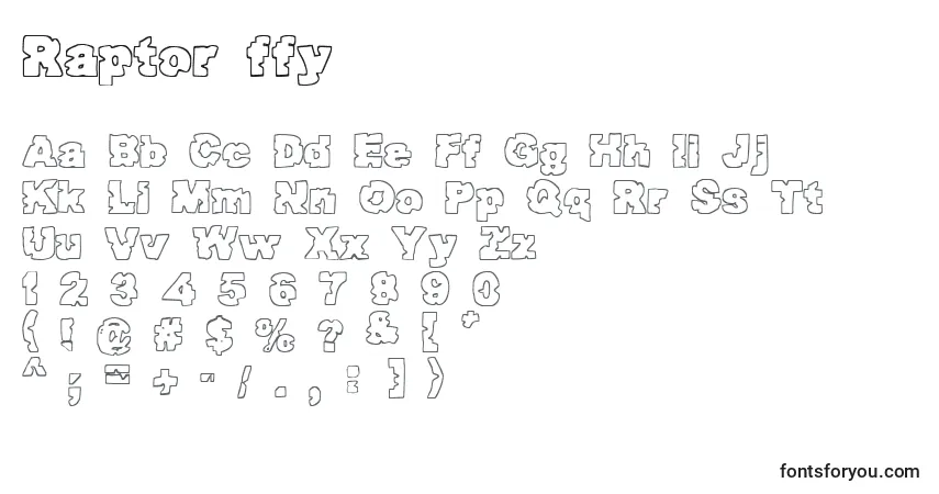 Schriftart Raptor ffy – Alphabet, Zahlen, spezielle Symbole