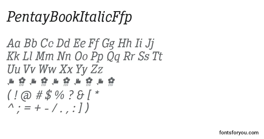 Czcionka PentayBookItalicFfp – alfabet, cyfry, specjalne znaki