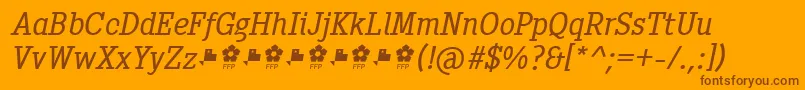 Weitere Informationen zur PentayBookItalicFfp-Schriftart PentayBookItalicFfp-Schriftart – Braune Schriften auf orangefarbenem Hintergrund