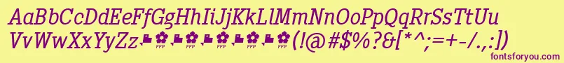 Czcionka PentayBookItalicFfp – fioletowe czcionki na żółtym tle