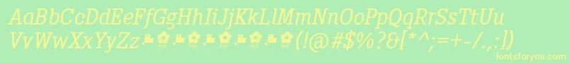 フォントPentayBookItalicFfp – 黄色の文字が緑の背景にあります
