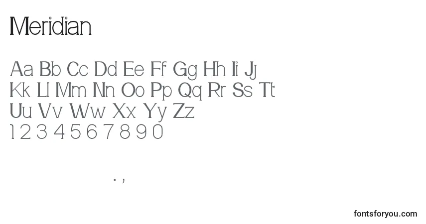 Fuente Meridian - alfabeto, números, caracteres especiales