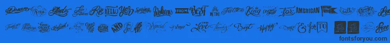 Words-Schriftart – Schwarze Schriften auf blauem Hintergrund