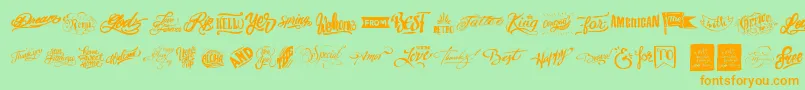 Words-Schriftart – Orangefarbene Schriften auf grünem Hintergrund