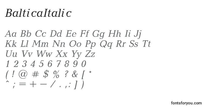 Schriftart BalticaItalic – Alphabet, Zahlen, spezielle Symbole