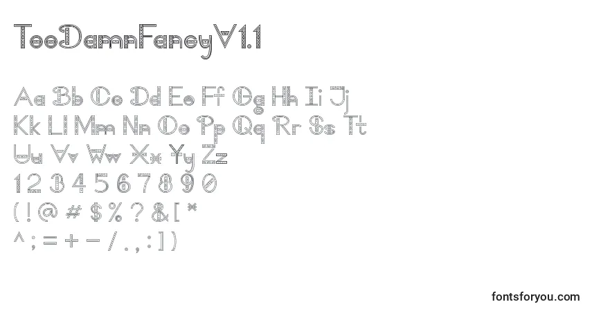 Czcionka TooDamnFancyV1.1 – alfabet, cyfry, specjalne znaki