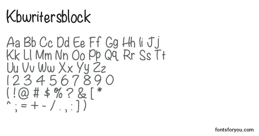 Schriftart Kbwritersblock – Alphabet, Zahlen, spezielle Symbole