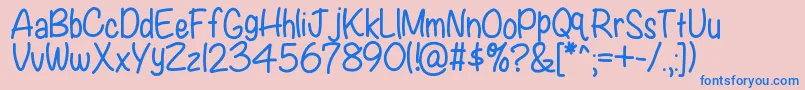 Fonte Kbwritersblock – fontes azuis em um fundo rosa