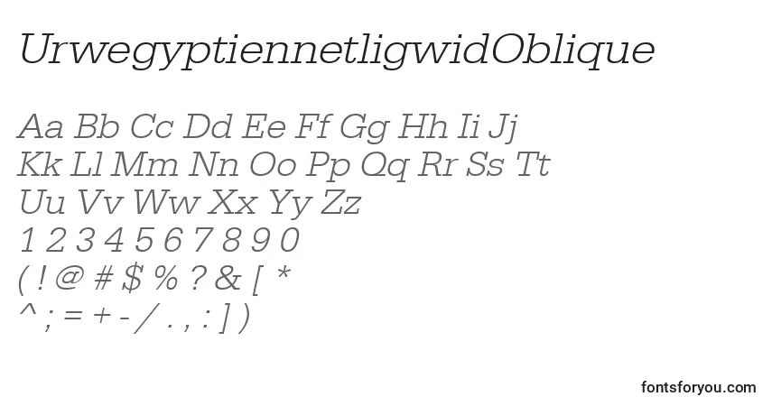 Шрифт UrwegyptiennetligwidOblique – алфавит, цифры, специальные символы