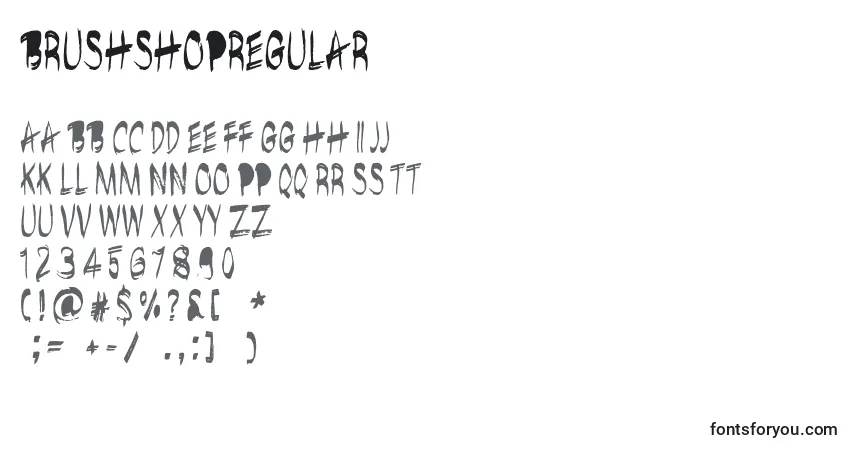 A fonte BrushshopRegular (83247) – alfabeto, números, caracteres especiais