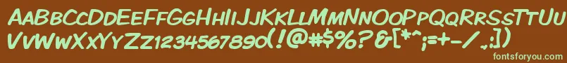 フォントKmkdspk – 緑色の文字が茶色の背景にあります。