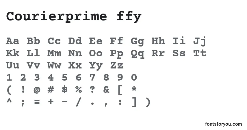 Czcionka Courierprime ffy – alfabet, cyfry, specjalne znaki