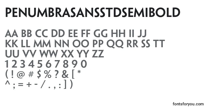 A fonte PenumbrasansstdSemibold – alfabeto, números, caracteres especiais