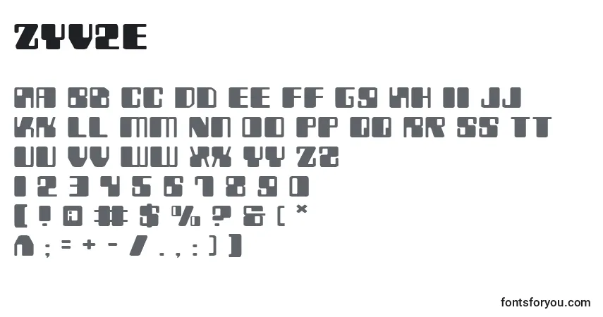 Schriftart Zyv2e – Alphabet, Zahlen, spezielle Symbole