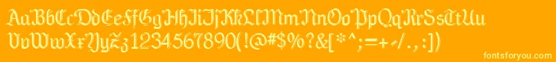 Teutonia-fontti – keltaiset fontit oranssilla taustalla