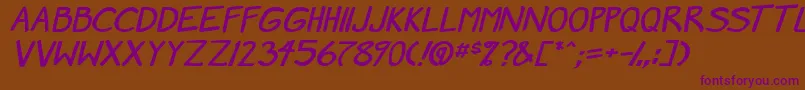 MangaSpeak2StockyBold-Schriftart – Violette Schriften auf braunem Hintergrund