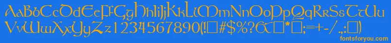 フォントRosslaireRegular – オレンジ色の文字が青い背景にあります。