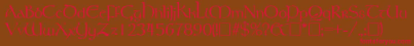 フォントRosslaireRegular – 赤い文字が茶色の背景にあります。