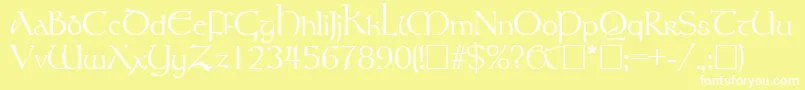 RosslaireRegular-fontti – valkoiset fontit keltaisella taustalla