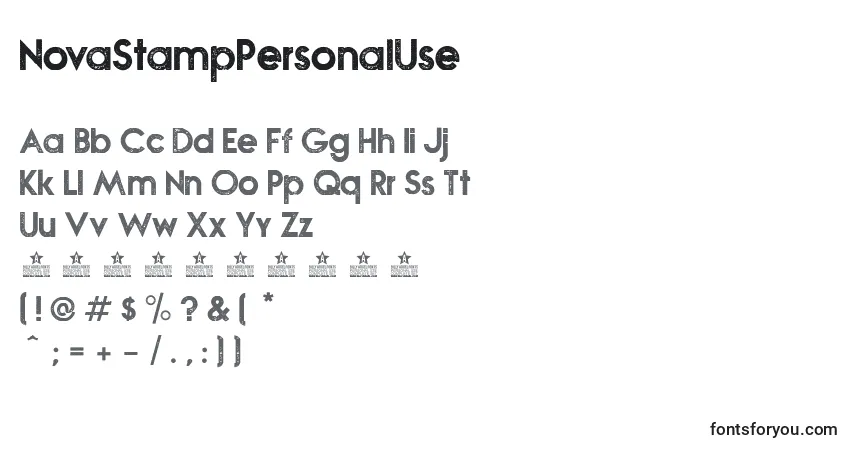 Czcionka NovaStampPersonalUse – alfabet, cyfry, specjalne znaki