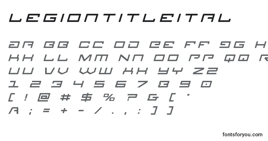 Czcionka Legiontitleital – alfabet, cyfry, specjalne znaki