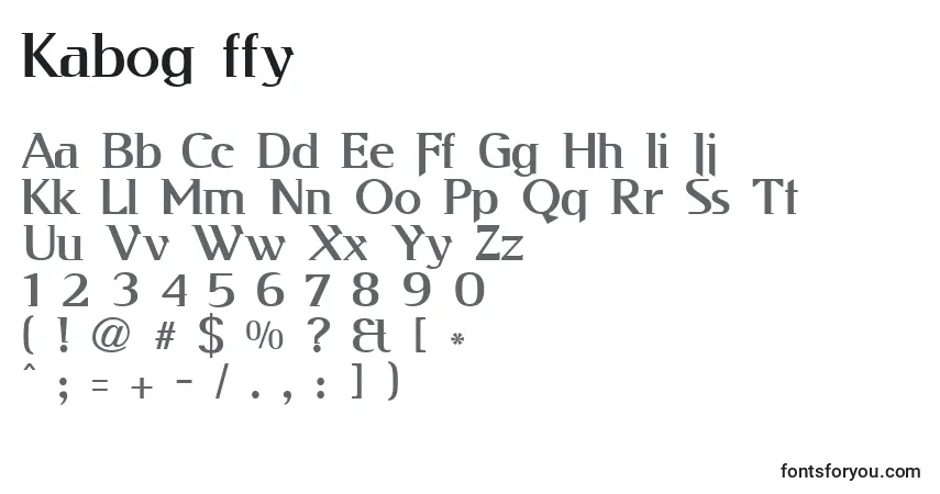 Schriftart Kabog ffy – Alphabet, Zahlen, spezielle Symbole
