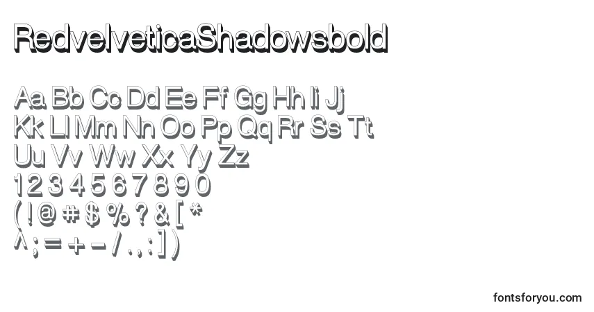 Czcionka RedvelveticaShadowsbold – alfabet, cyfry, specjalne znaki