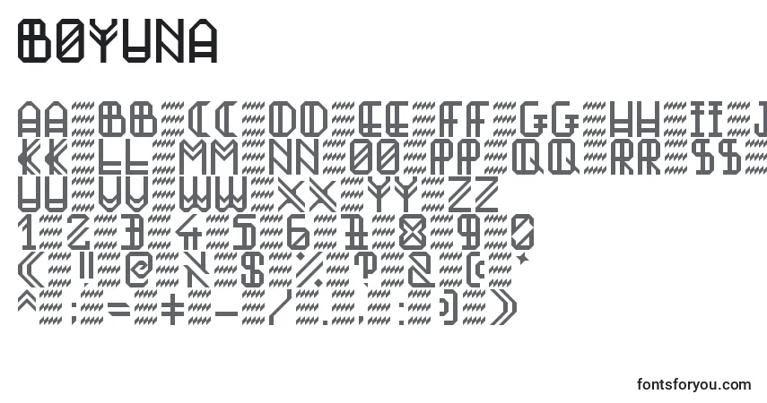 Schriftart Boyuna – Alphabet, Zahlen, spezielle Symbole