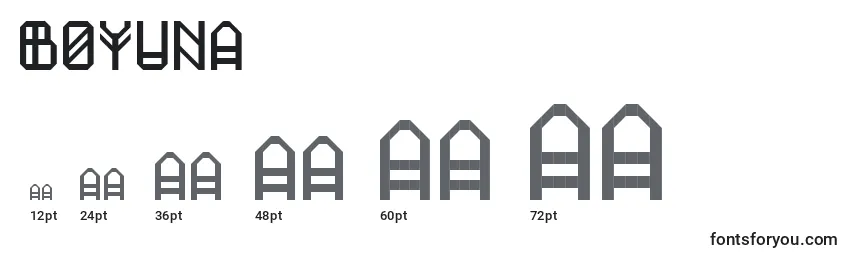 Размеры шрифта Boyuna