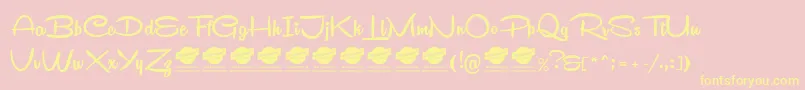 Weitere Informationen zur RemachineScriptPersonalUse-Schriftart RemachineScriptPersonalUse-Schriftart – Gelbe Schriften auf rosa Hintergrund