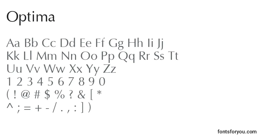 Шрифт Optima – алфавит, цифры, специальные символы