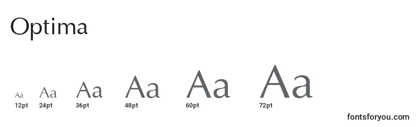 Размеры шрифта Optima