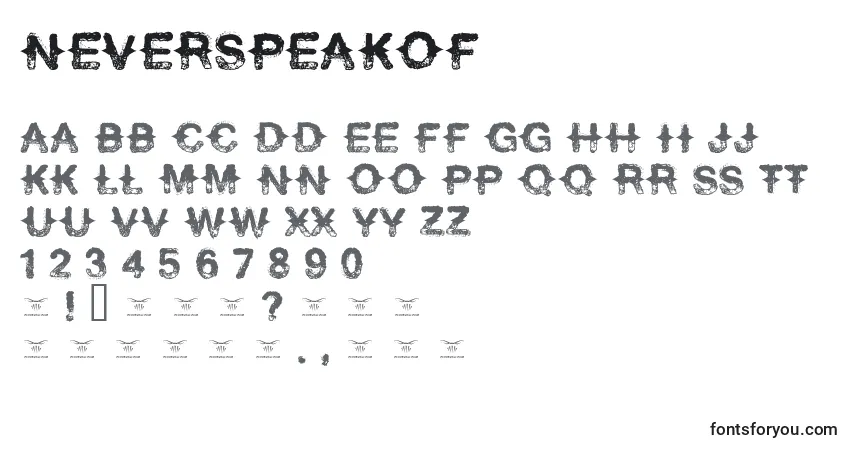 Czcionka Neverspeakof – alfabet, cyfry, specjalne znaki