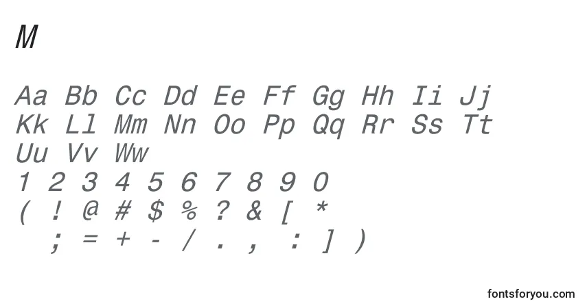 Шрифт Monospace821Italic – алфавит, цифры, специальные символы