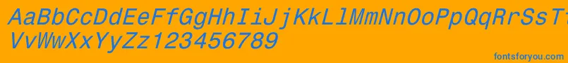 Fonte Monospace821Italic – fontes azuis em um fundo laranja
