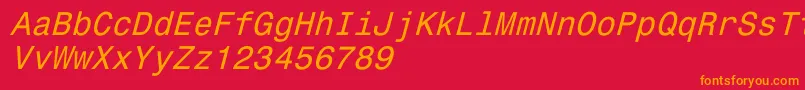 Więcej informacji o czcionce Monospace821Italic Czcionka Monospace821Italic – pomarańczowe czcionki na czerwonym tle
