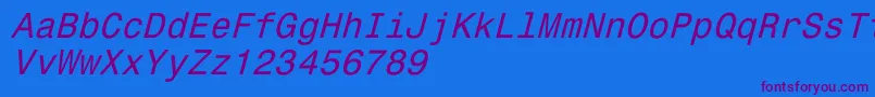 Monospace821Italic-Schriftart – Violette Schriften auf blauem Hintergrund