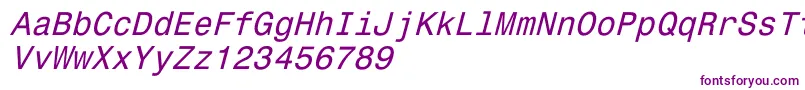 Monospace821Italic-Schriftart – Violette Schriften auf weißem Hintergrund