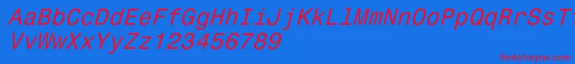 Fonte Monospace821Italic – fontes vermelhas em um fundo azul