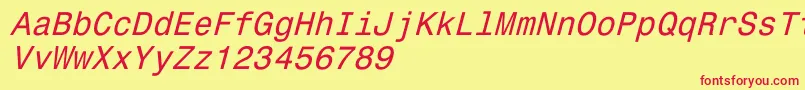 Fonte Monospace821Italic – fontes vermelhas em um fundo amarelo
