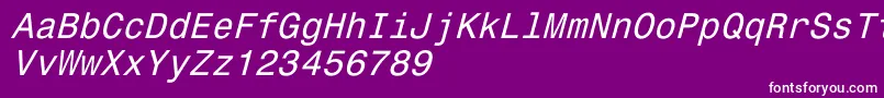 Fonte Monospace821Italic – fontes brancas em um fundo violeta