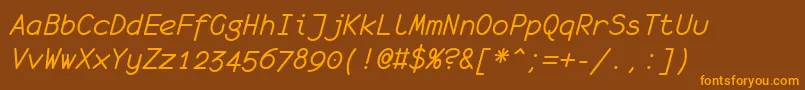 MonofurItalic-Schriftart – Orangefarbene Schriften auf braunem Hintergrund