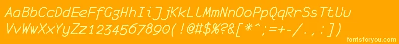 Weitere Informationen zur MonofurItalic-Schriftart MonofurItalic-Schriftart – Gelbe Schriften auf orangefarbenem Hintergrund