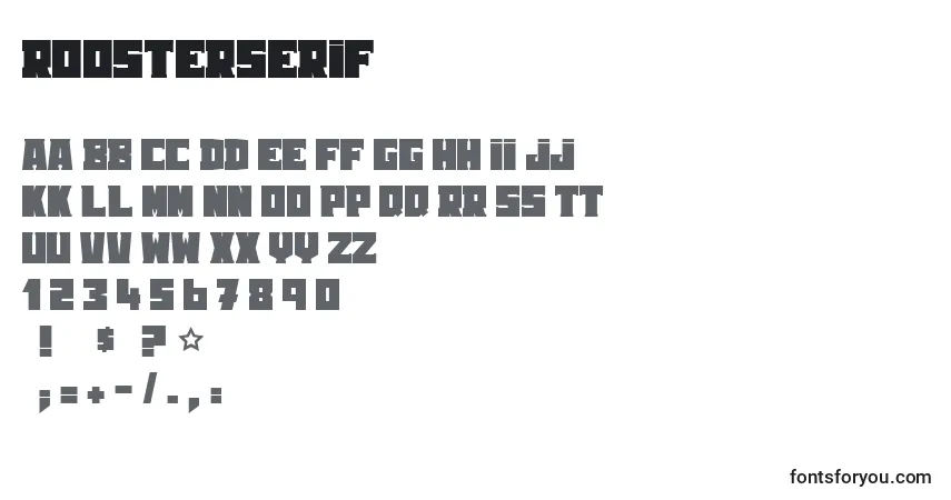 Schriftart Roosterserif – Alphabet, Zahlen, spezielle Symbole