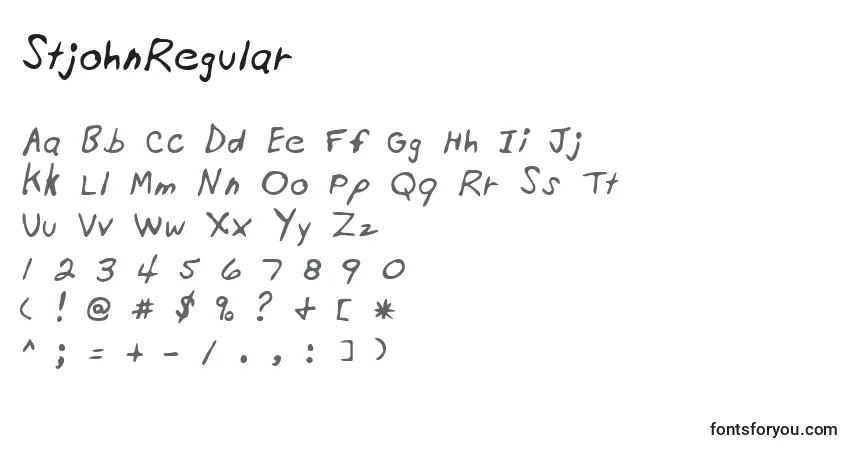 A fonte StjohnRegular – alfabeto, números, caracteres especiais